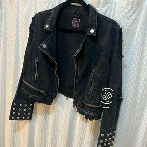 Woman's Distressed Jean Jacket with Embellishments
